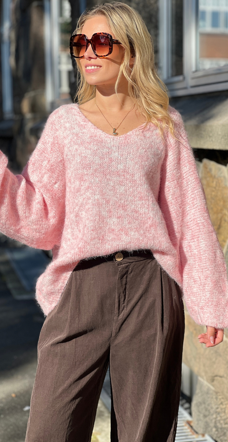 Magda meleret strik med v-hals pink LikeLondon