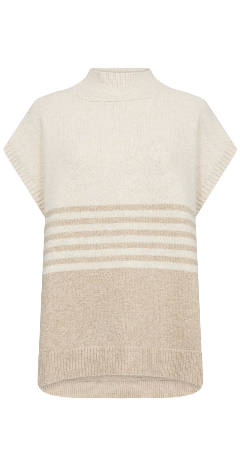 Melinda to-farvet strikvest med striber beige LikeLondon
