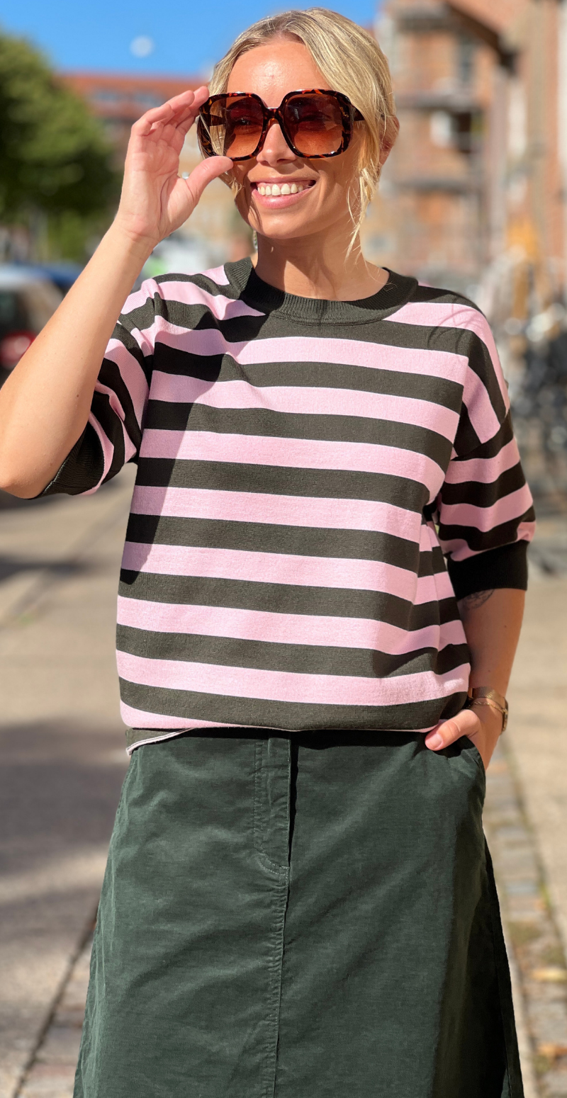 Morla strikbluse i t-shirt med striber rosin/pink B.young
