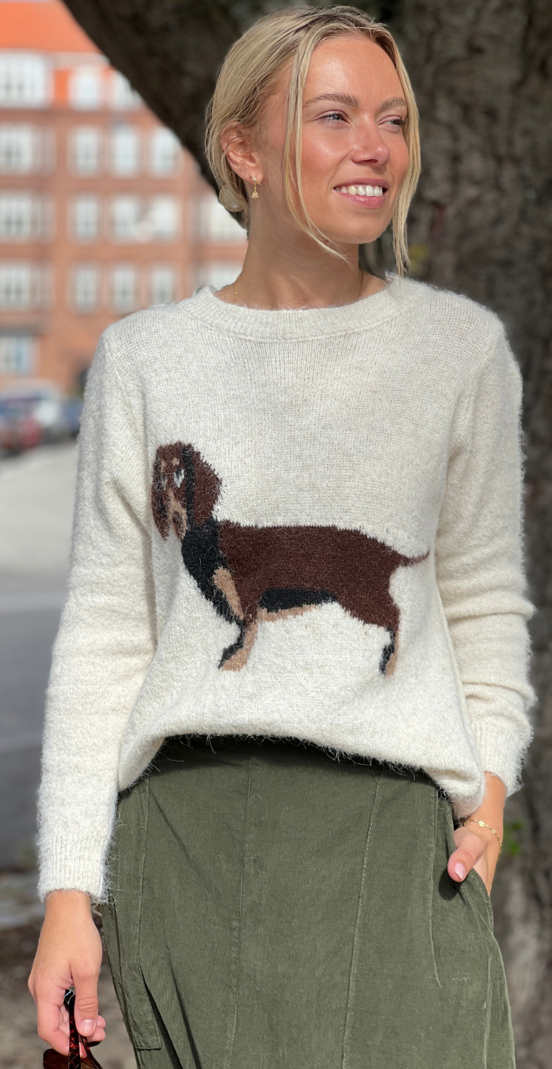 Tine strik med gravhund beige LikeLondon