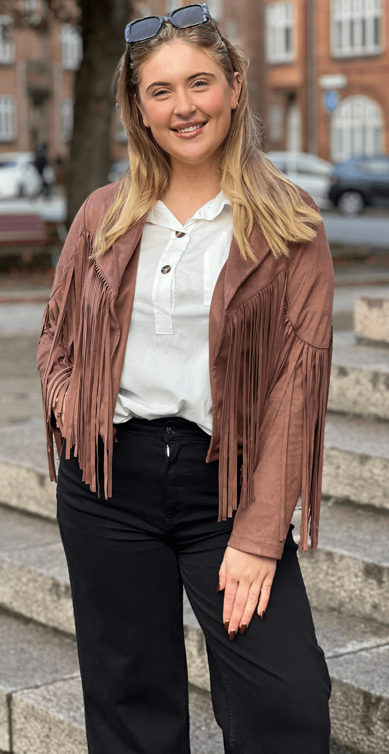 Billie ruskindsjakke med frynser brown LikeLondon