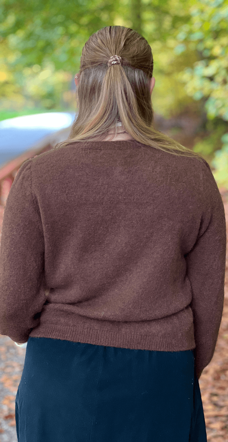 Celeste uld cardigan med perlemorsknapper brun LikeLondon