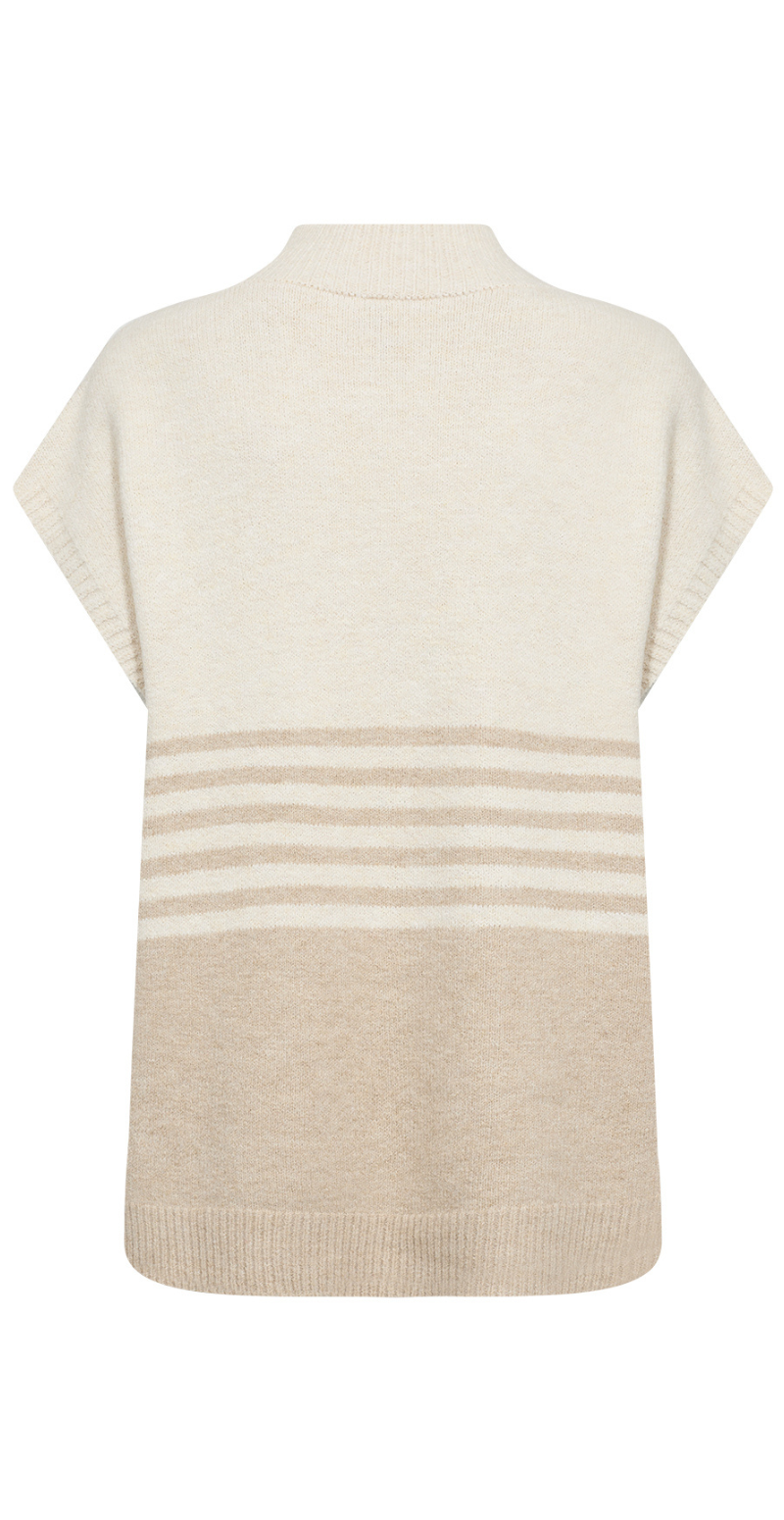 Melinda to-farvet strikvest med striber beige LikeLondon