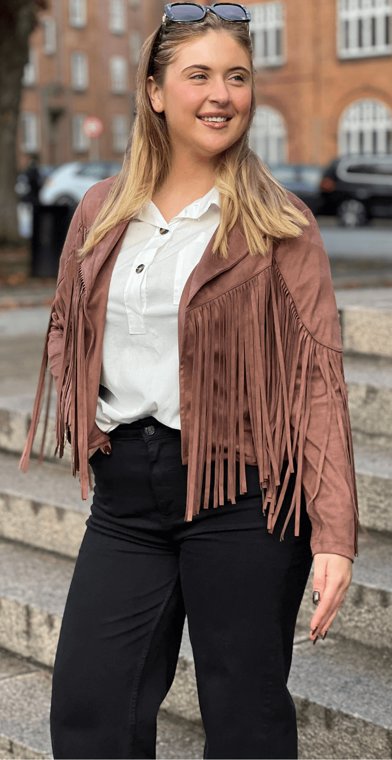 Billie ruskindsjakke med frynser brown LikeLondon