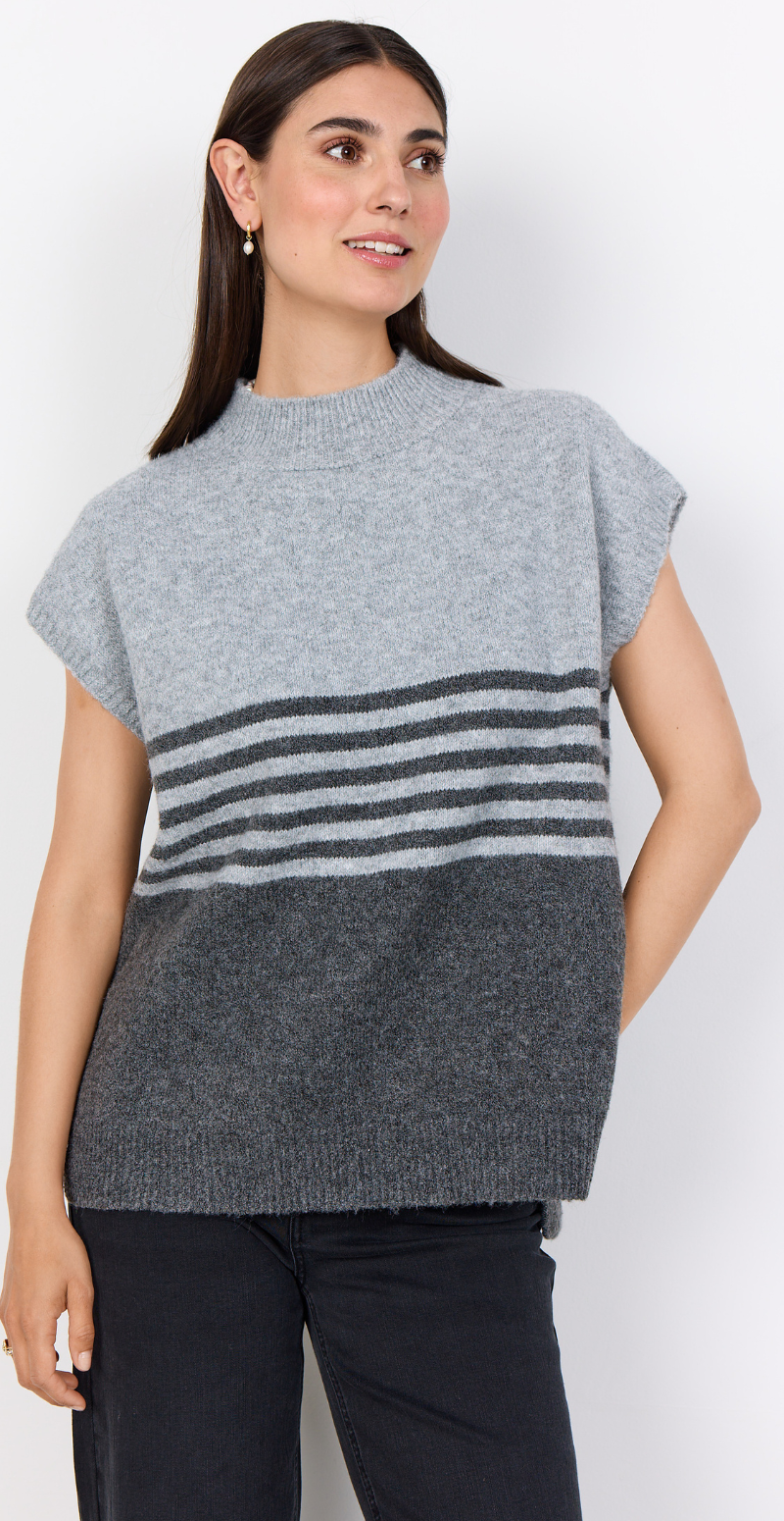 Melinda to-farvet strikvest med striber grå LikeLondon