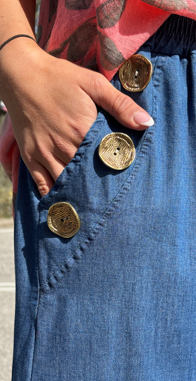 Manja denimbukser med pynteknapper og lommer denim LikeLondon