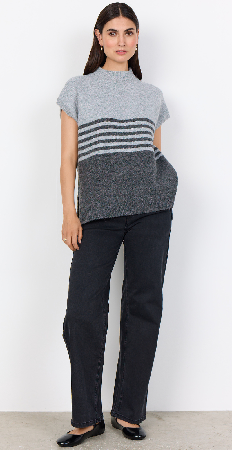 Melinda to-farvet strikvest med striber grå LikeLondon