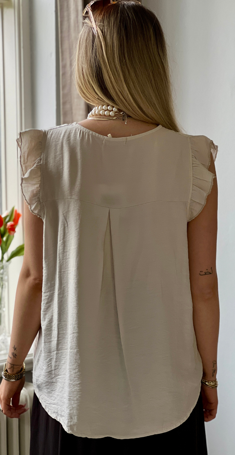Lotus bluse med flæse detaljer beige LikeLondon