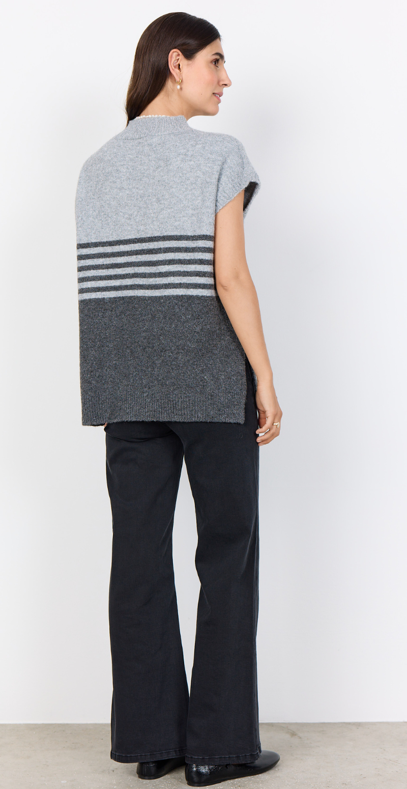 Melinda to-farvet strikvest med striber grå LikeLondon