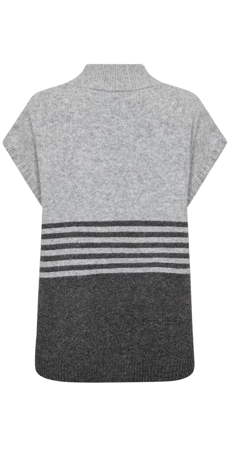 Melinda to-farvet strikvest med striber grå LikeLondon