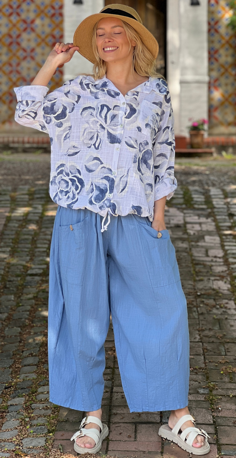 Gwen ensfarvet bukser med lommer denim LikeLondon