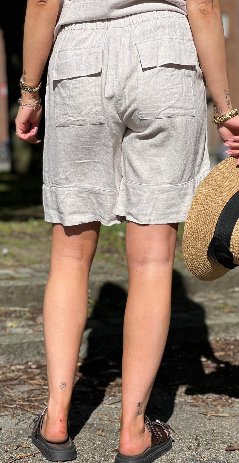 Lava hør shorts med knapper og store lommer moonbeam melange Freequent