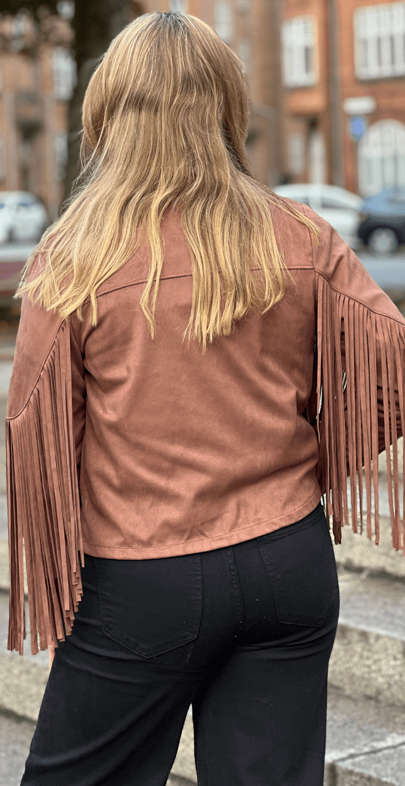 Billie ruskindsjakke med frynser brown LikeLondon