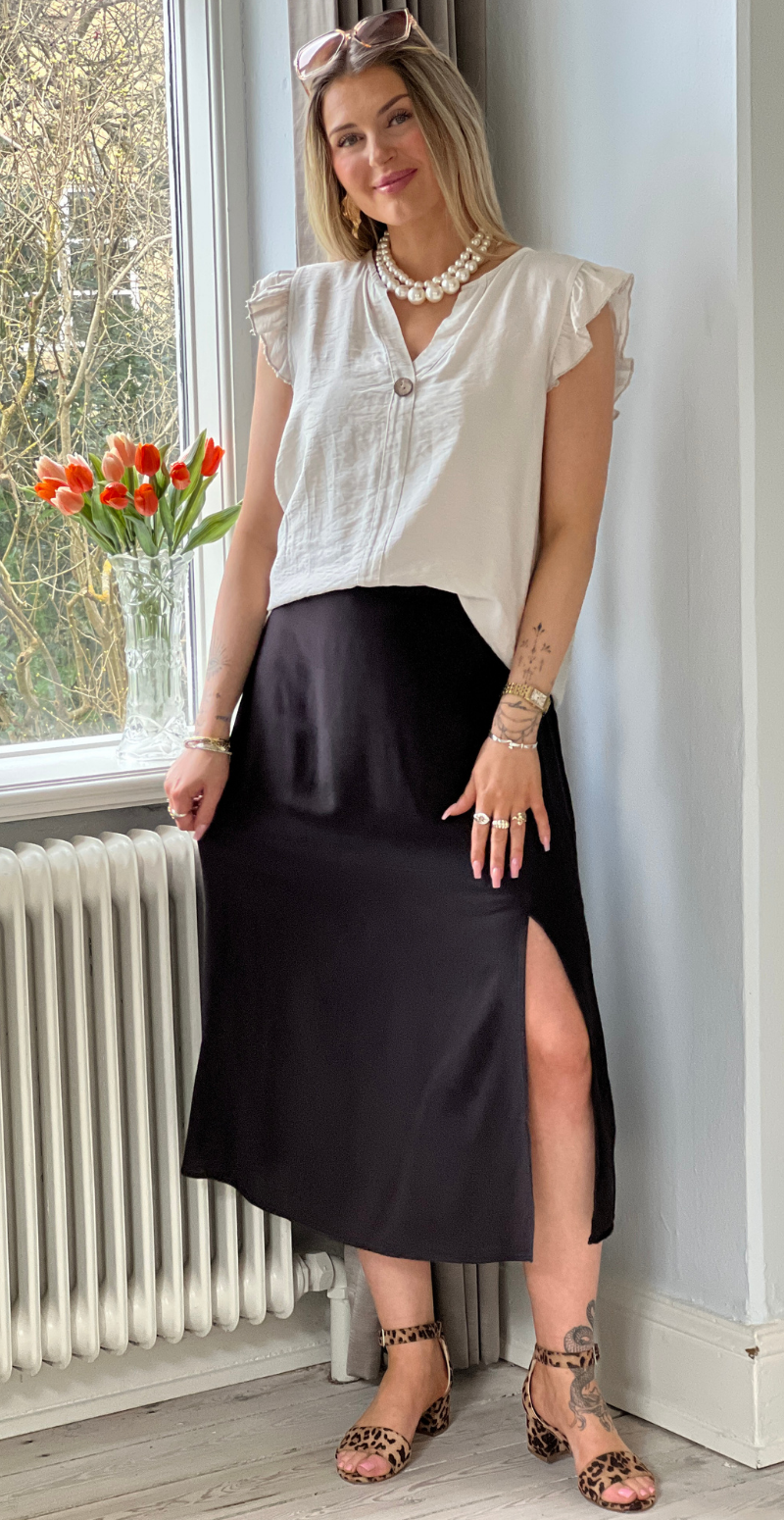 Joella midi skirt med slids meteorite B.young