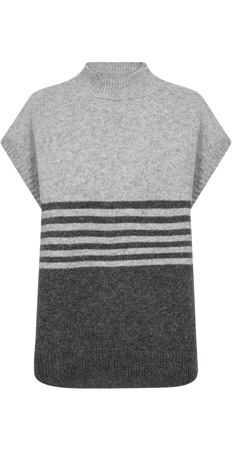 Melinda to-farvet strikvest med striber grå LikeLondon