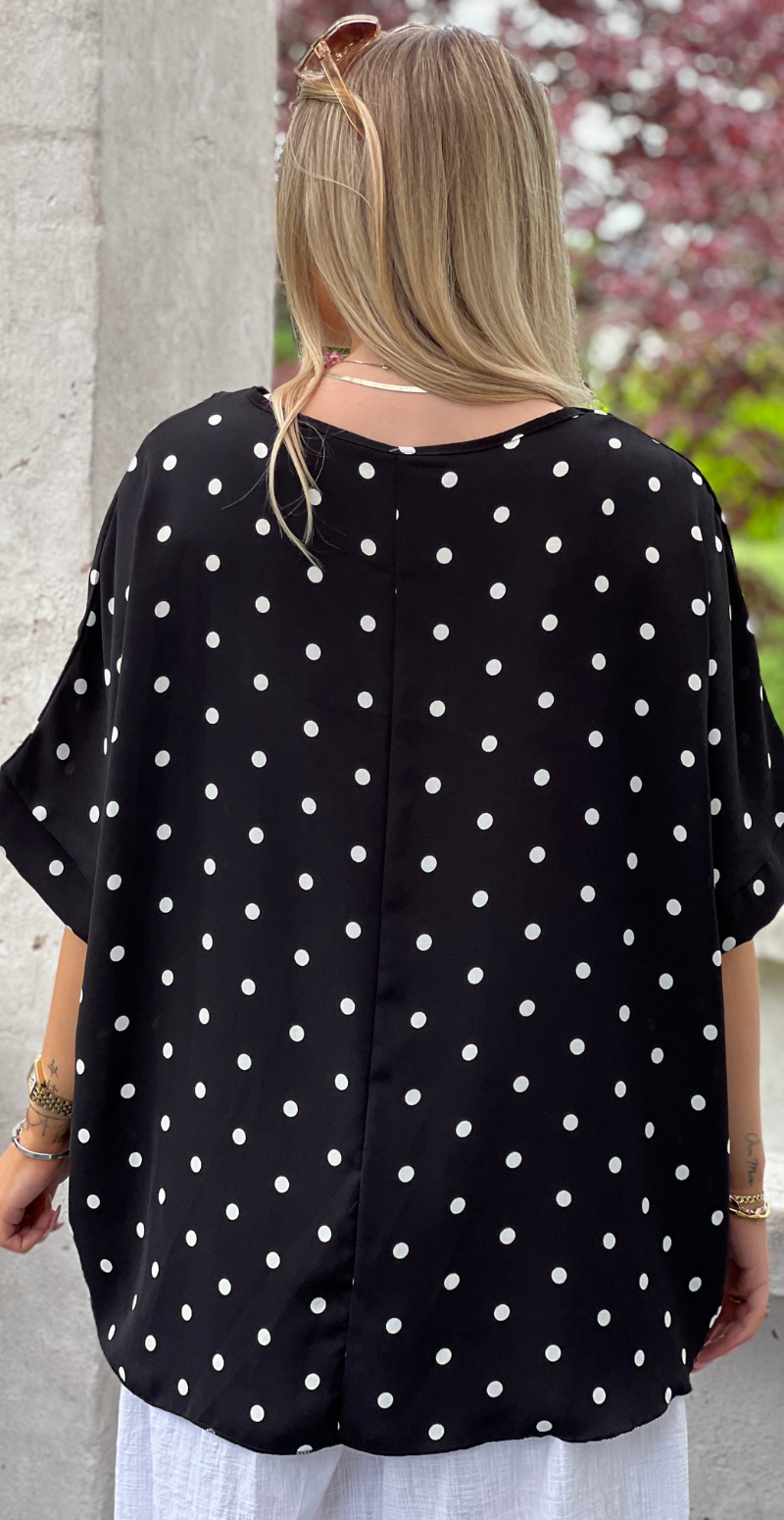 Channie bluse med v-hals og prikker sort LikeLondon