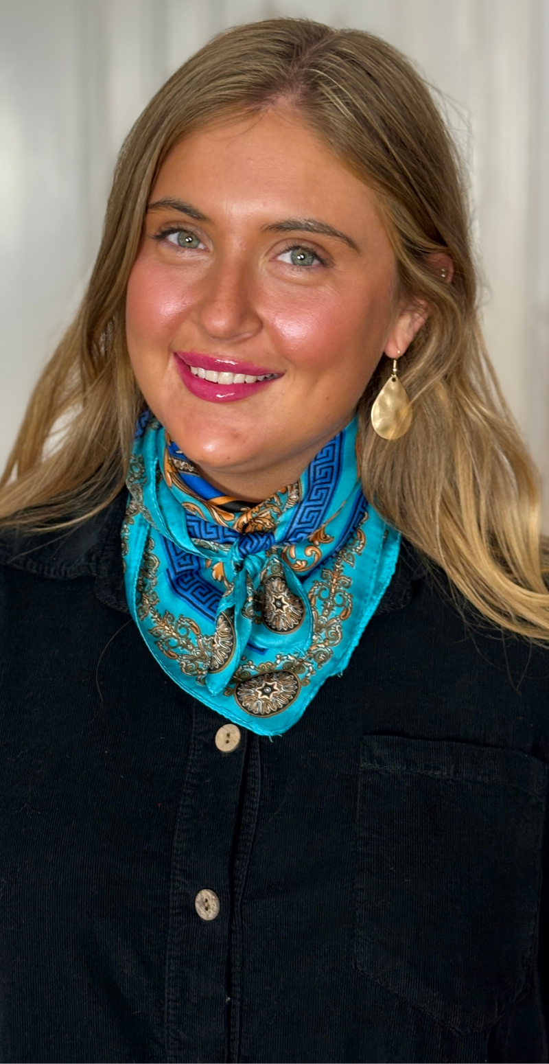 Silketørklæde med rokokko mønster blå LikeLondon