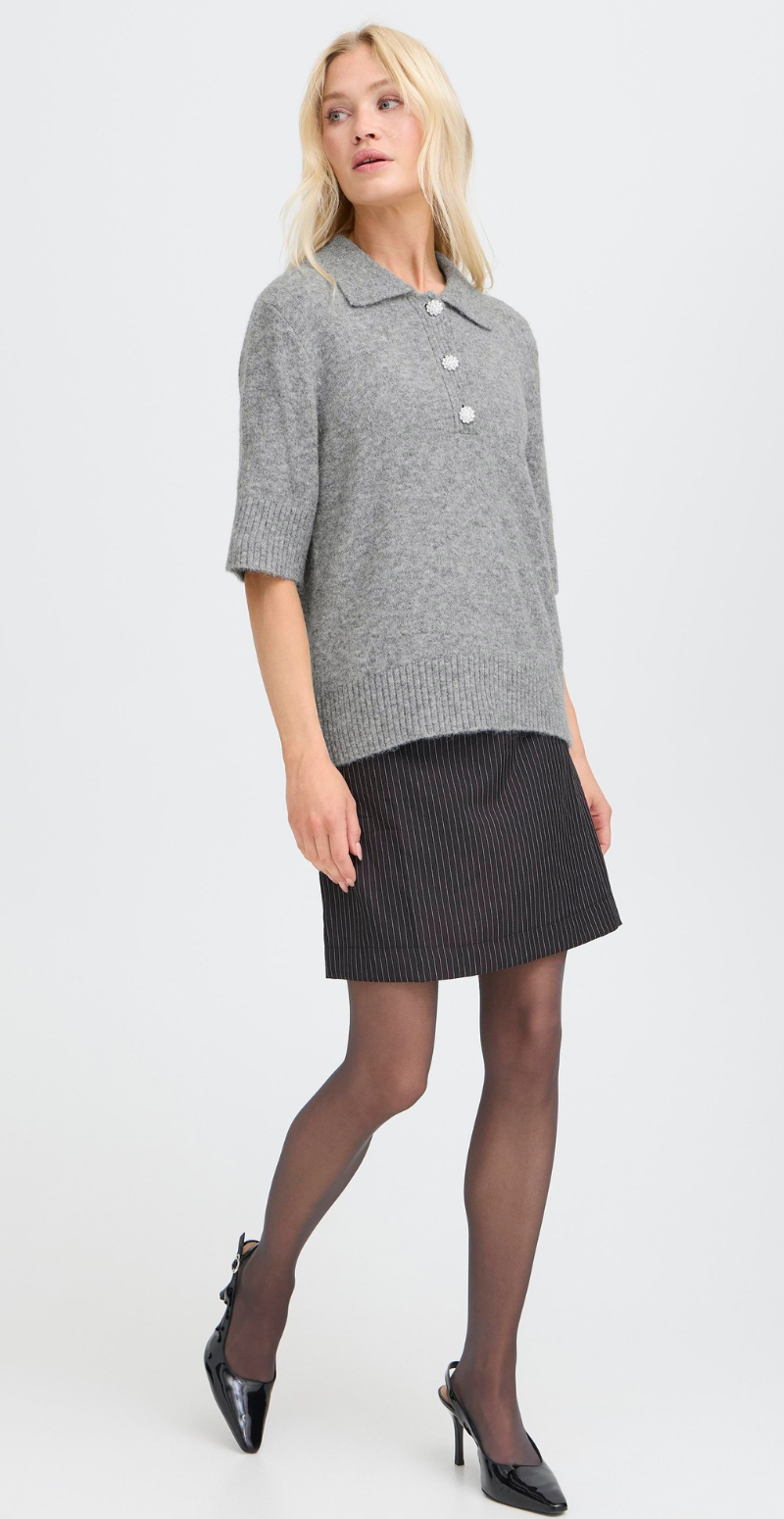 Minna polo med knapper i similisten medium grey melange B.young