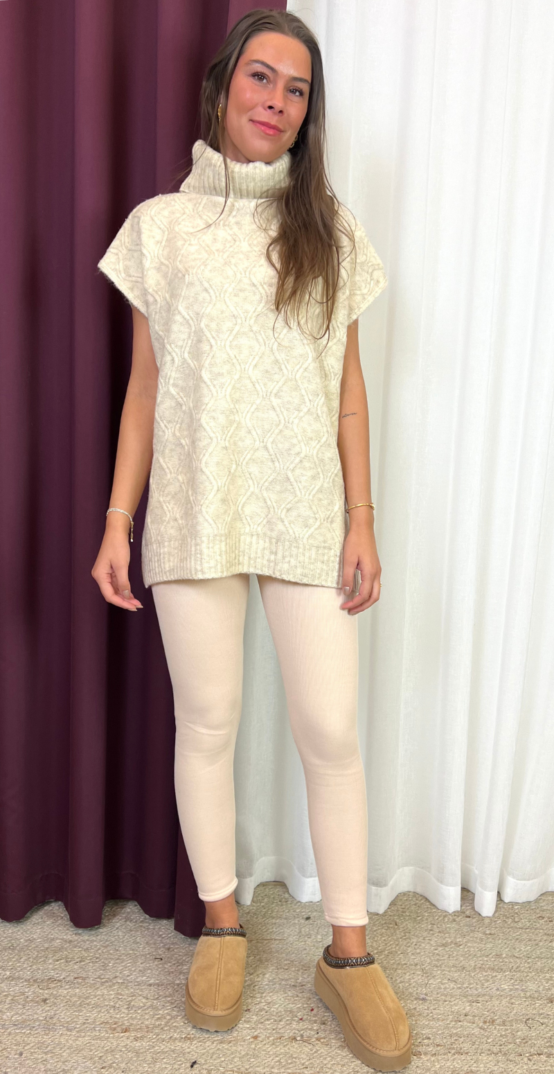 Lolly leggings med fleece og rib creme LikeLondon