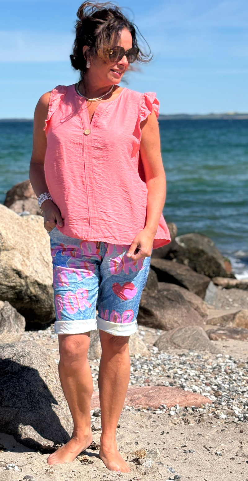 Lotus bluse med flæse detaljer koral LikeLondon