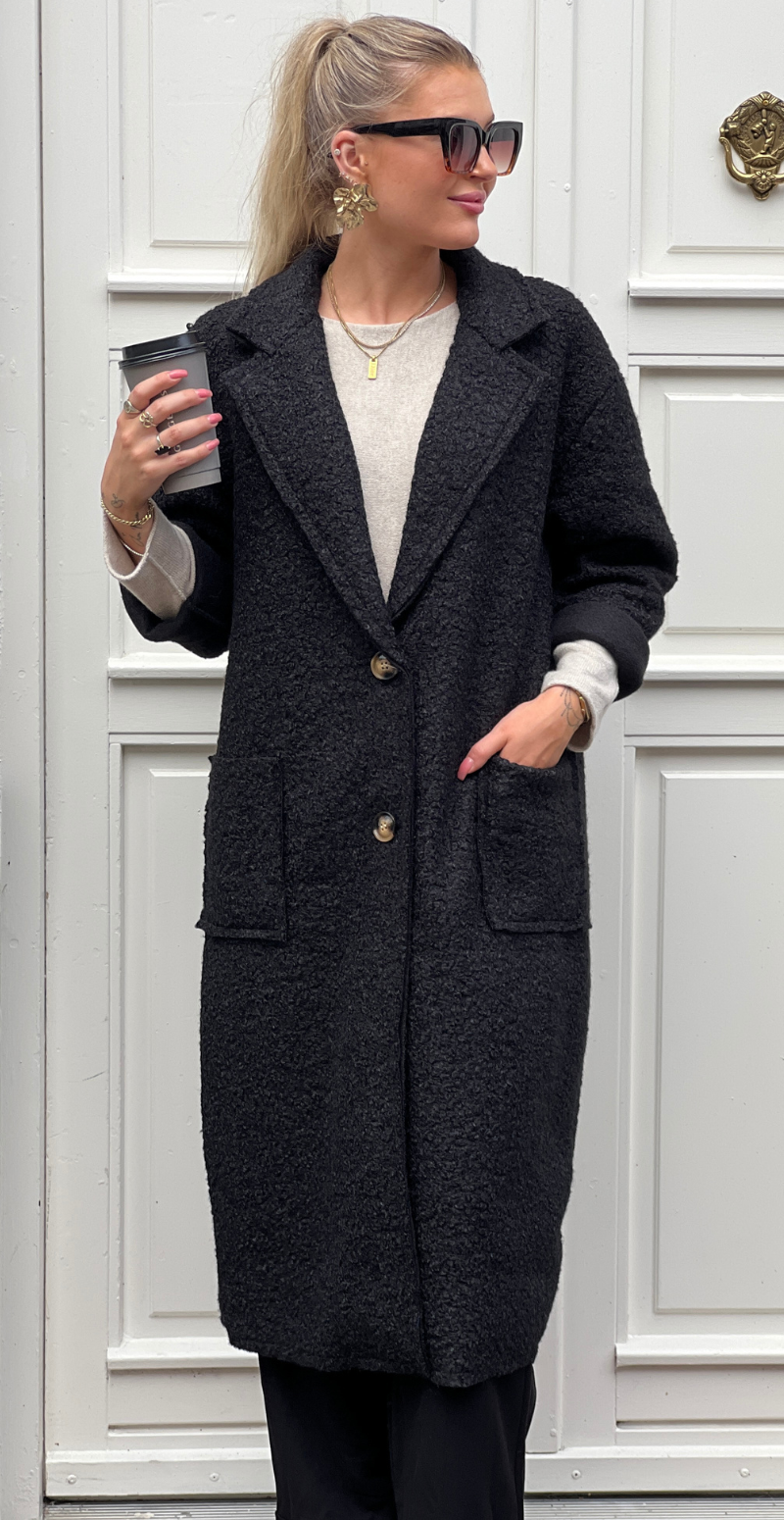 Birdie teddy frakke med lommer sort LikeLondon