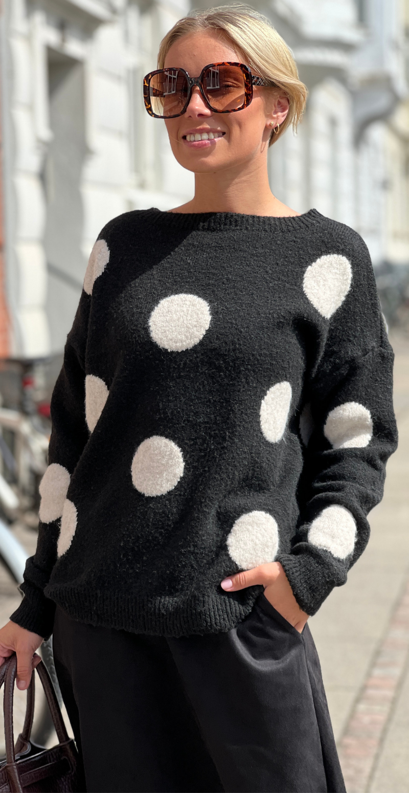 Jessie strik med store prikker black/beige LikeLondon