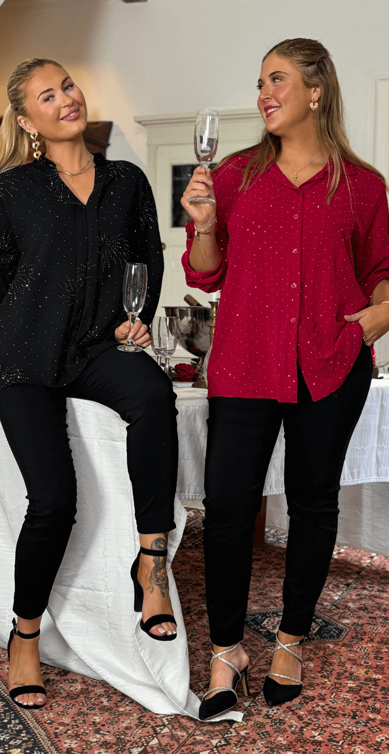 Emmeline skjortebluse med similisten bordeaux LikeLondon