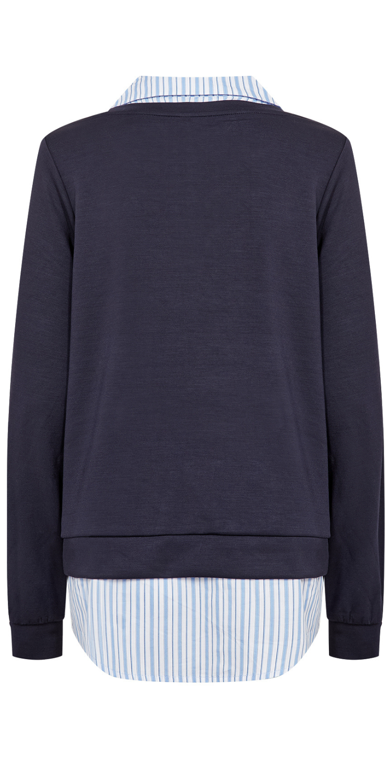 Julia Banu bluse med stribet skjortekant navy LikeLondon