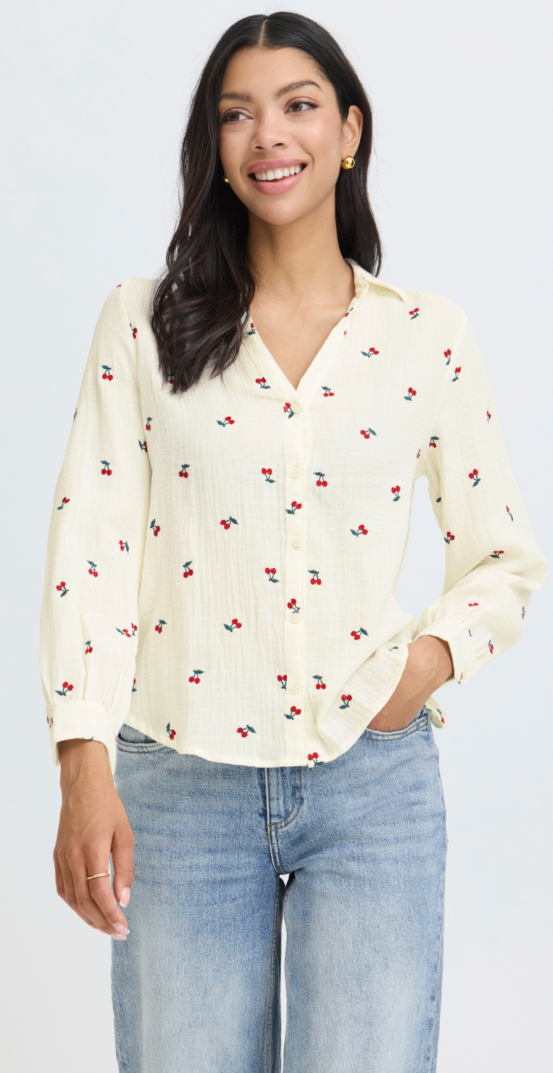 Iberlin musselin bluse med kirsebær cerise marshmallow B.young