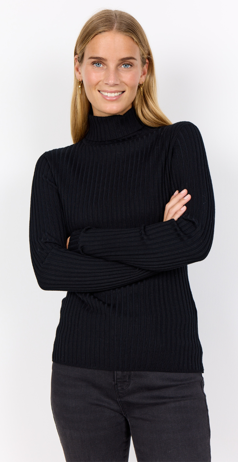 Dollie bluse med ribdetaljer sort Soyaconcept