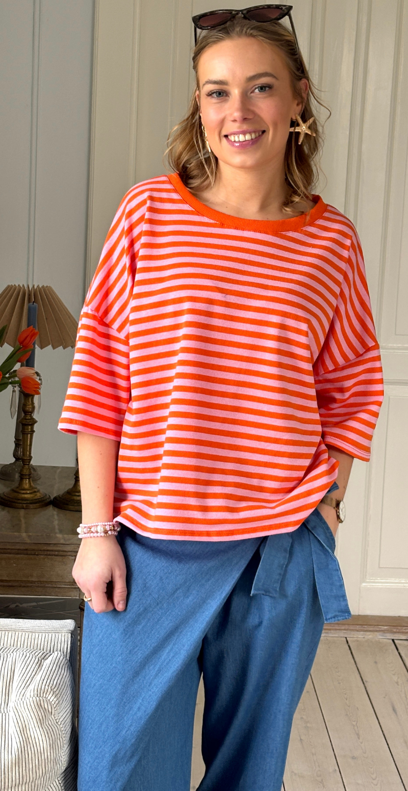 Zenia t-shirt med striber pink/orange LikeLondon
