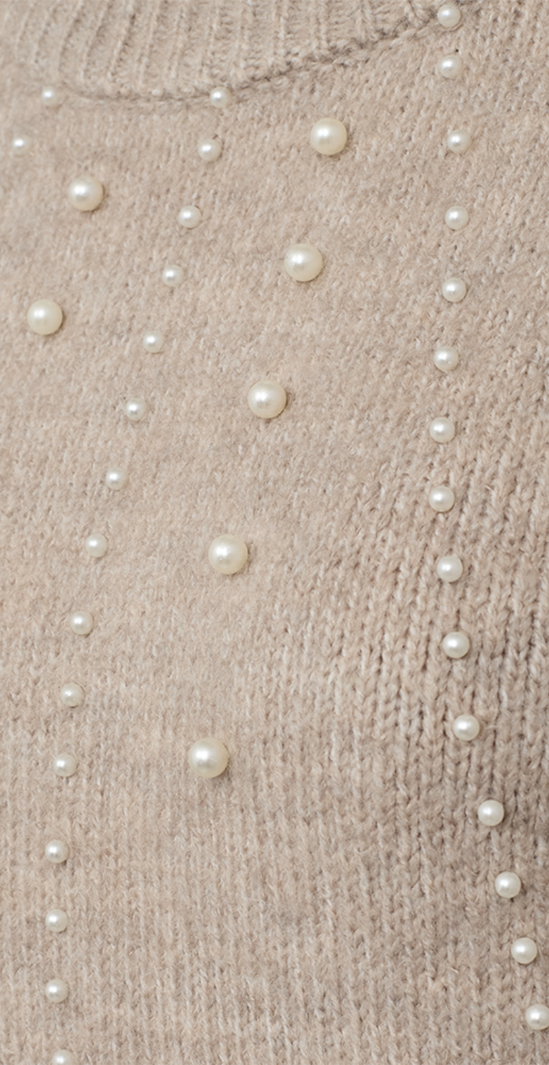 Pearl uld-pullover med perler taupe