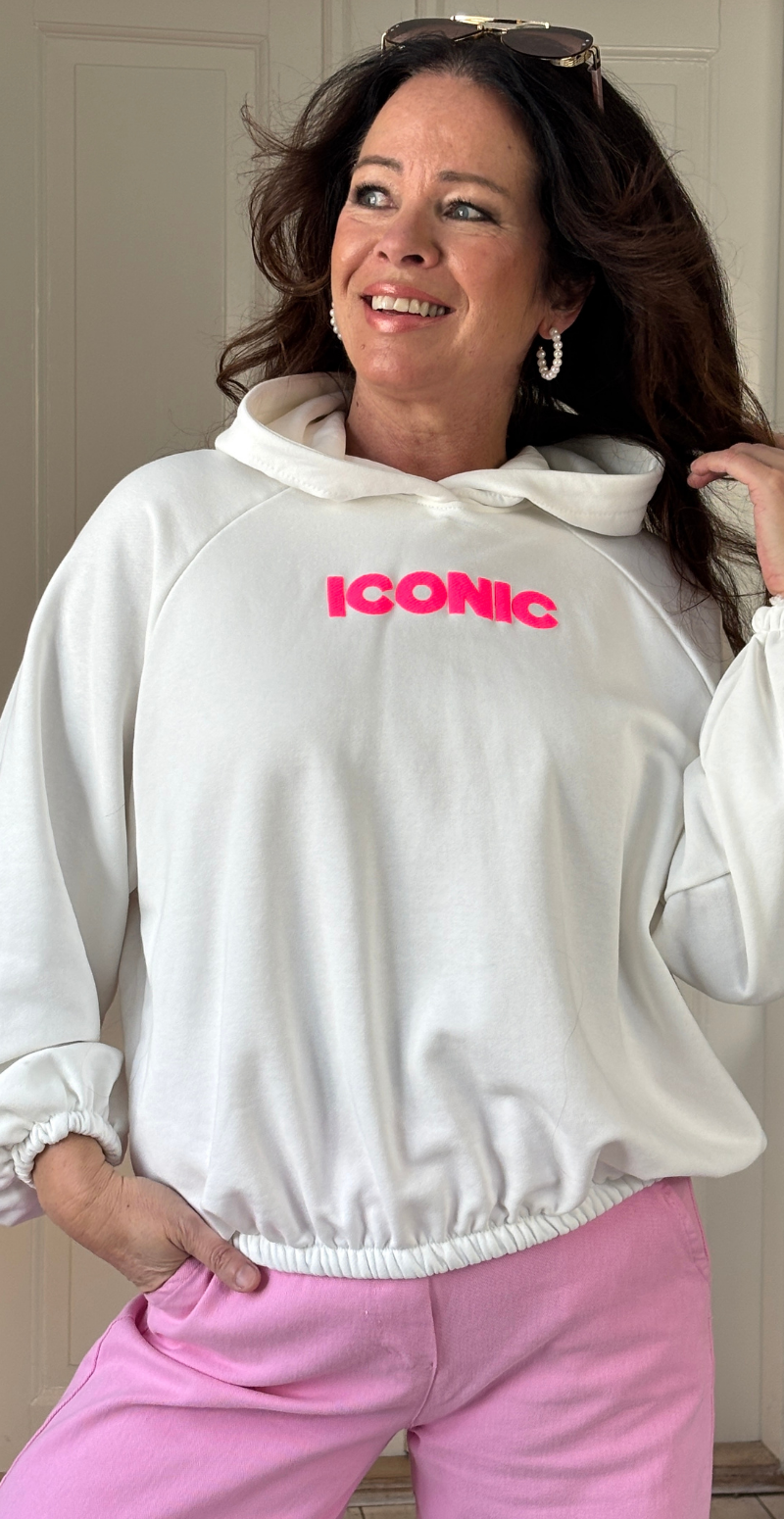 Nancy sweatshirt med hætte og iconic print hvid LikeLondon