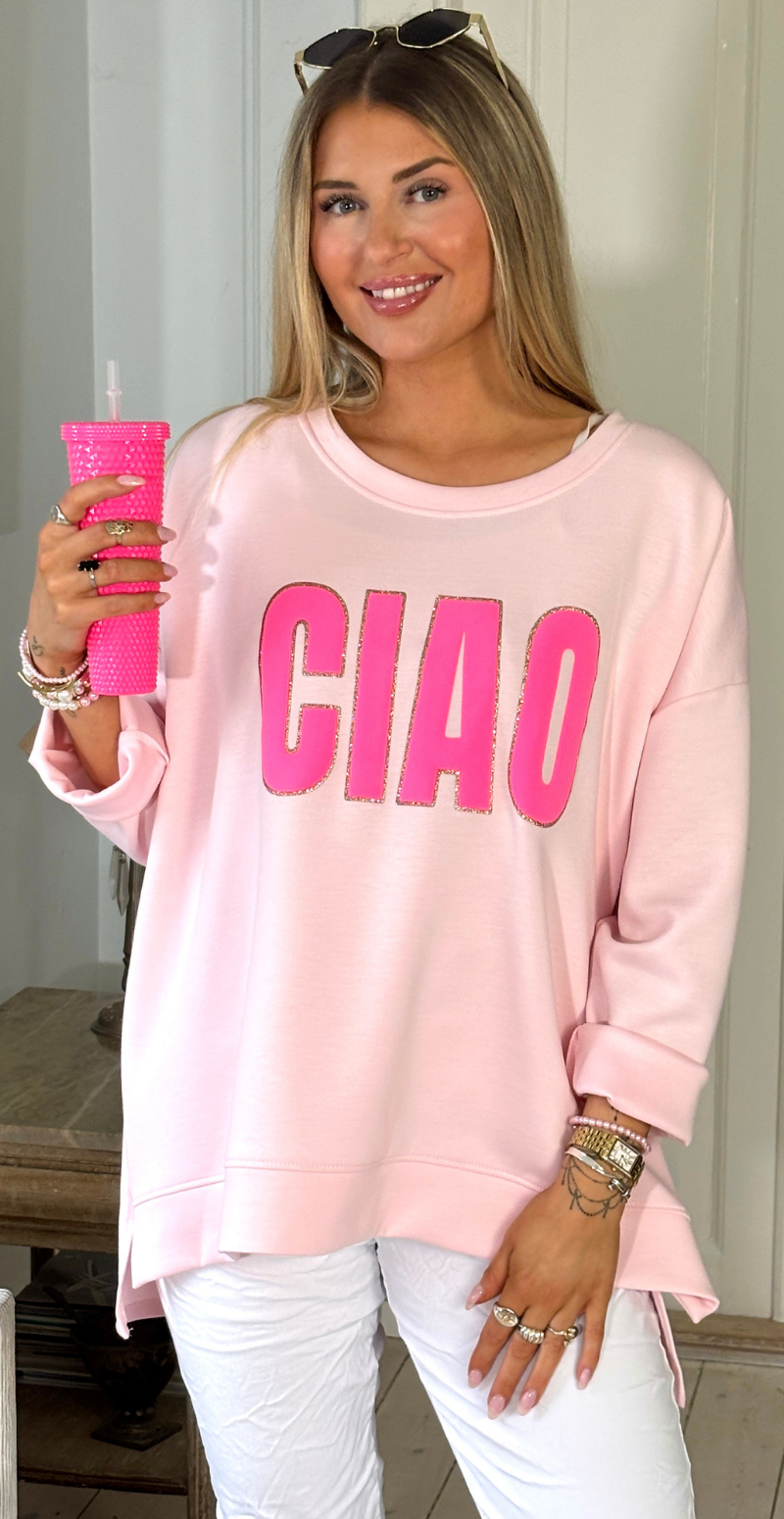 Wanda sweatshirt med rund hals og "ciao" rosa LikeLondon