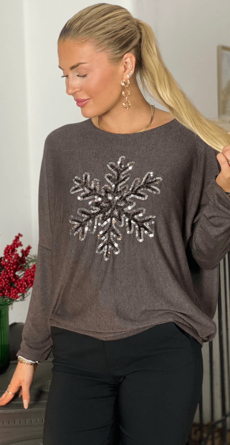 Madelene bluse med snefnug brun Likelondon