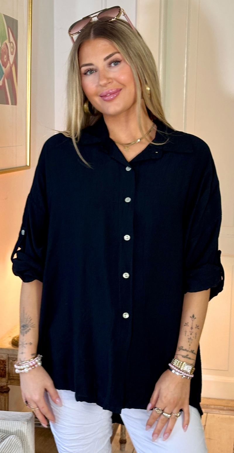 Martha skjorte med opsmøg på ærmet sort LikeLondon