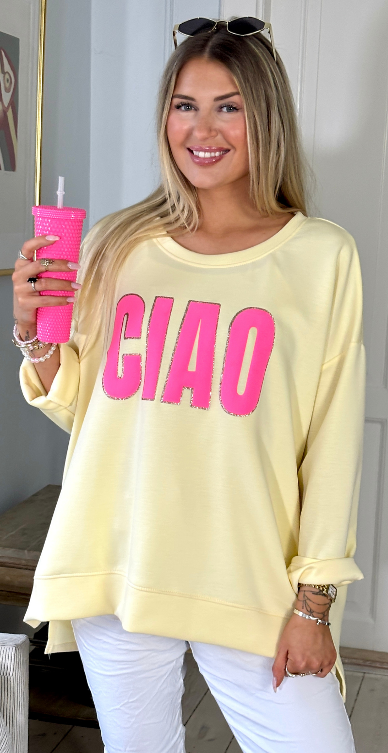 Wanda sweatshirt med rund hals og "ciao" gul LikeLondon