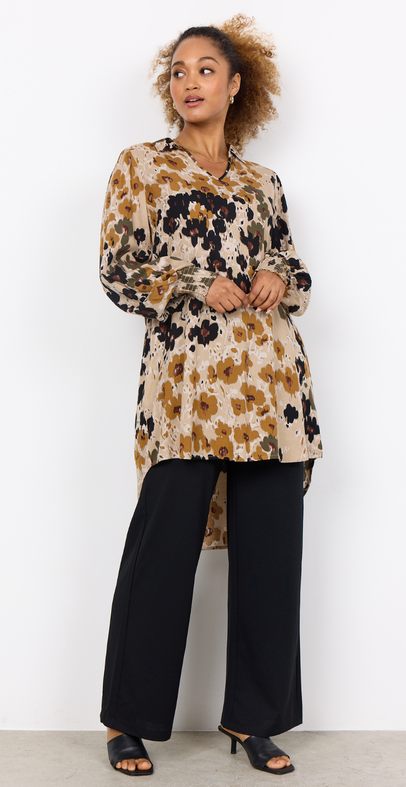 Irena tunika med blomsterprint army