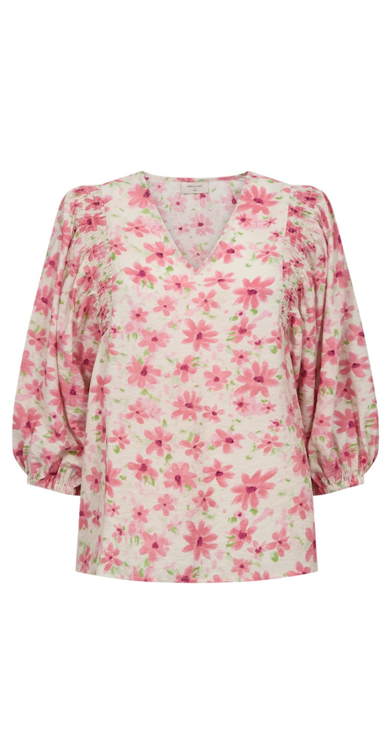 Jovi bluse med pufærmer og blomstermønster moonbeam w. sweet lilac Freequent