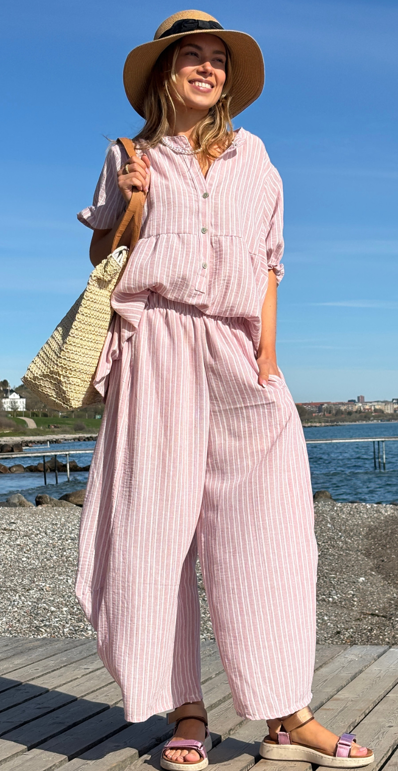 Merle stribet bukser med balloneffekt rosa LikeLondon
