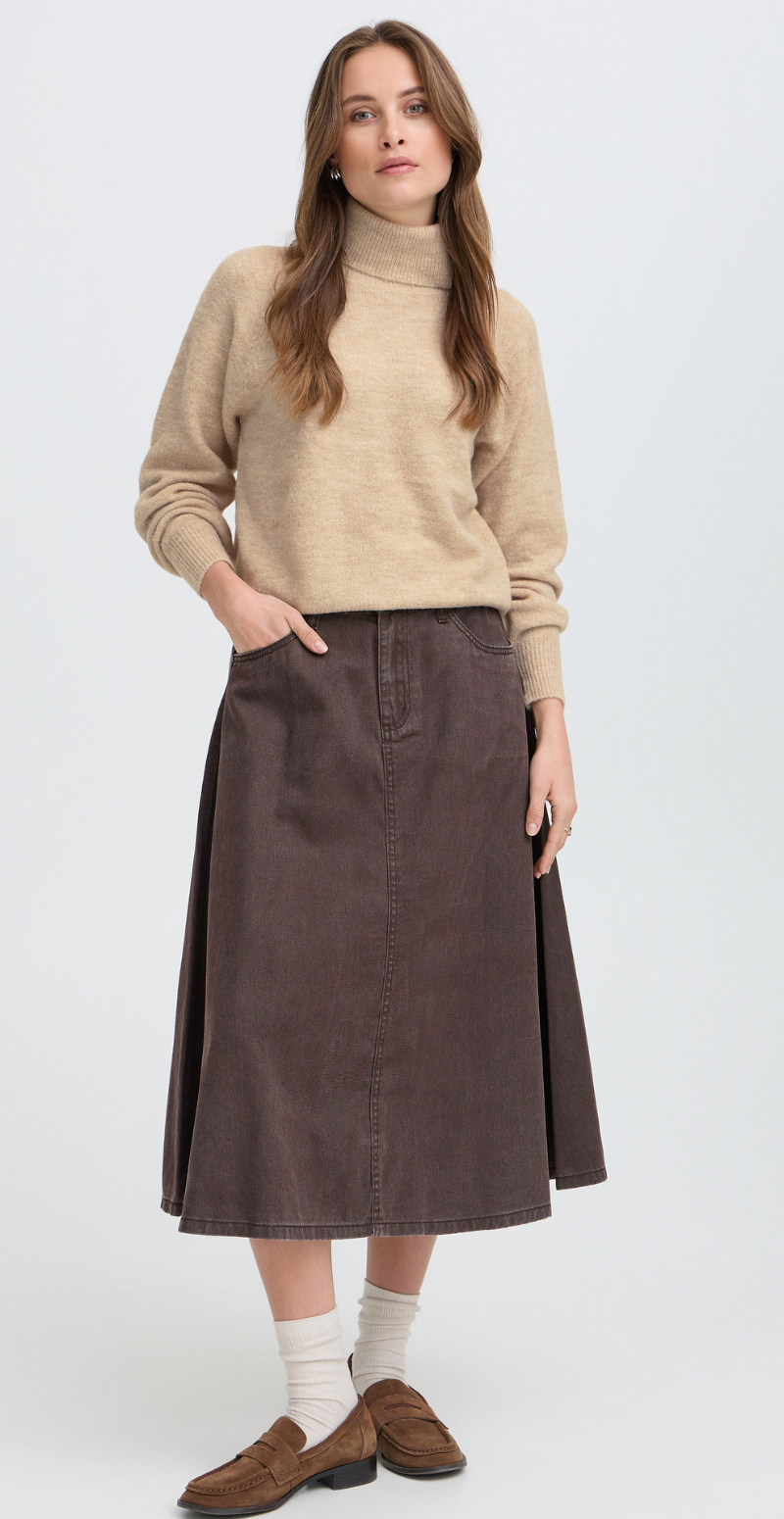 Monna strikbluse med rullekrave humus melange B.young