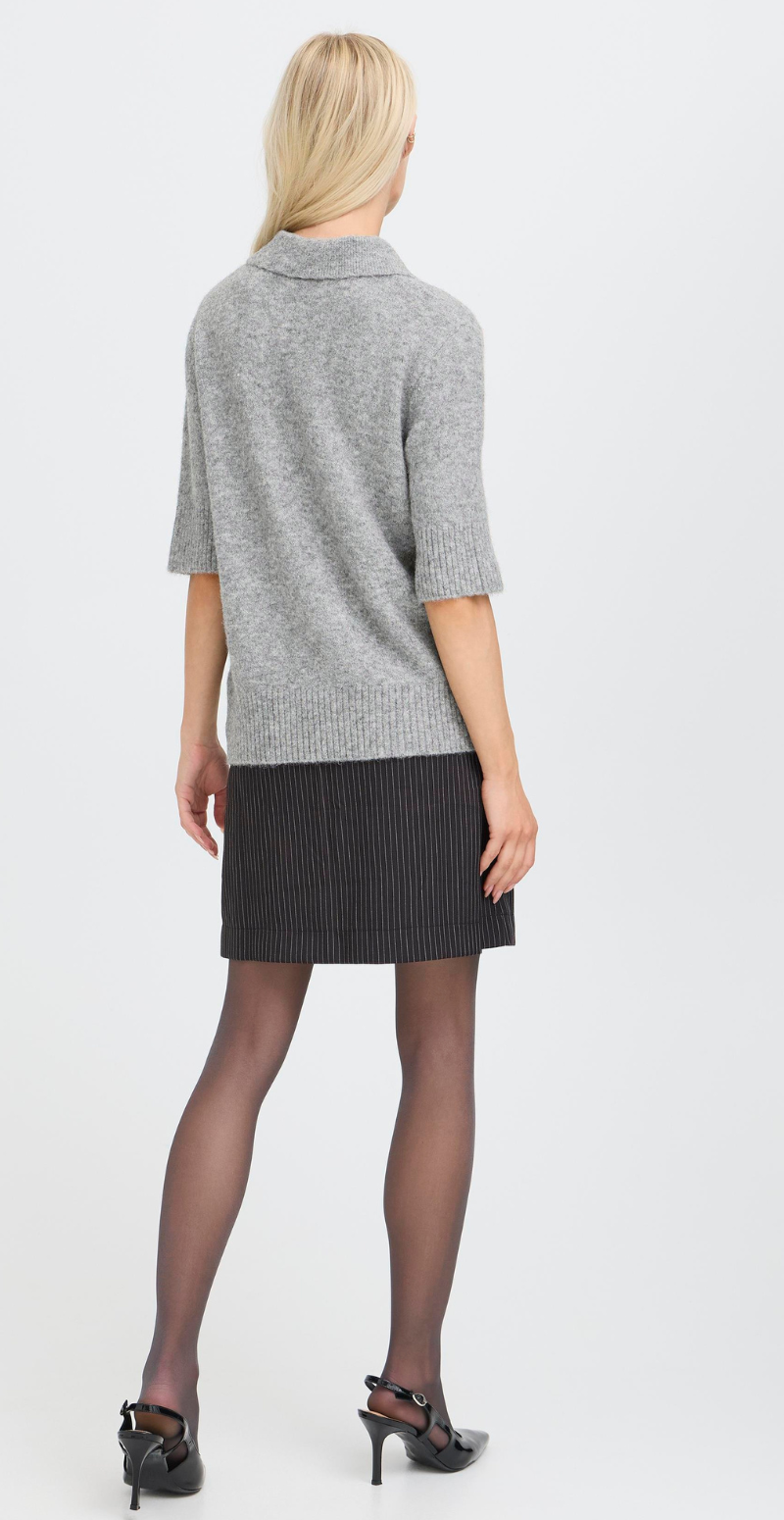 Minna polo med knapper i similisten medium grey melange B.young