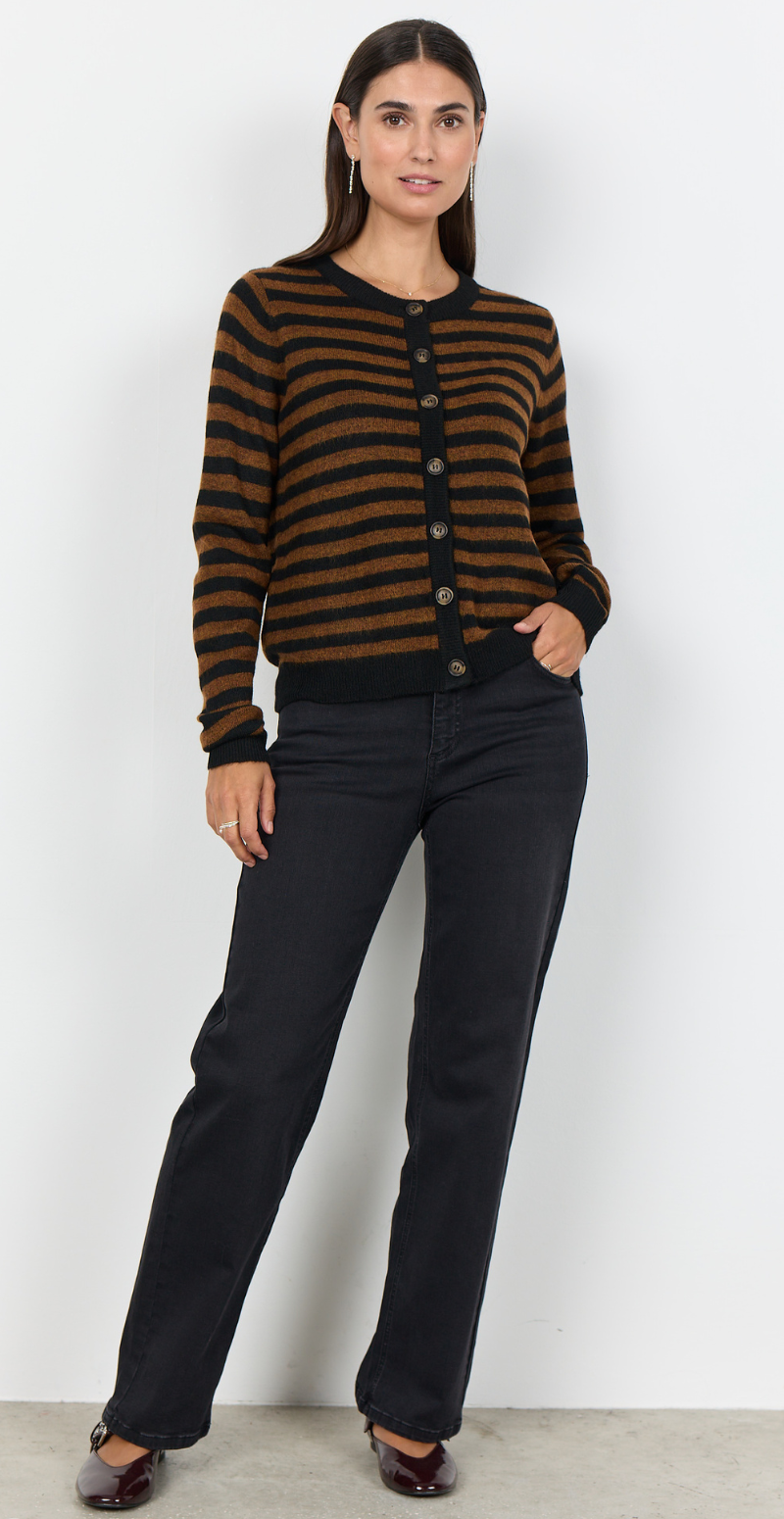 Orlean cardigan med striber sort/brun Soyaconcept