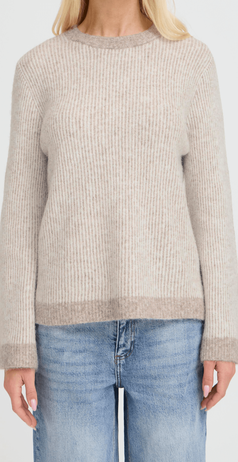Minna jumper med striber walnut mix B-young