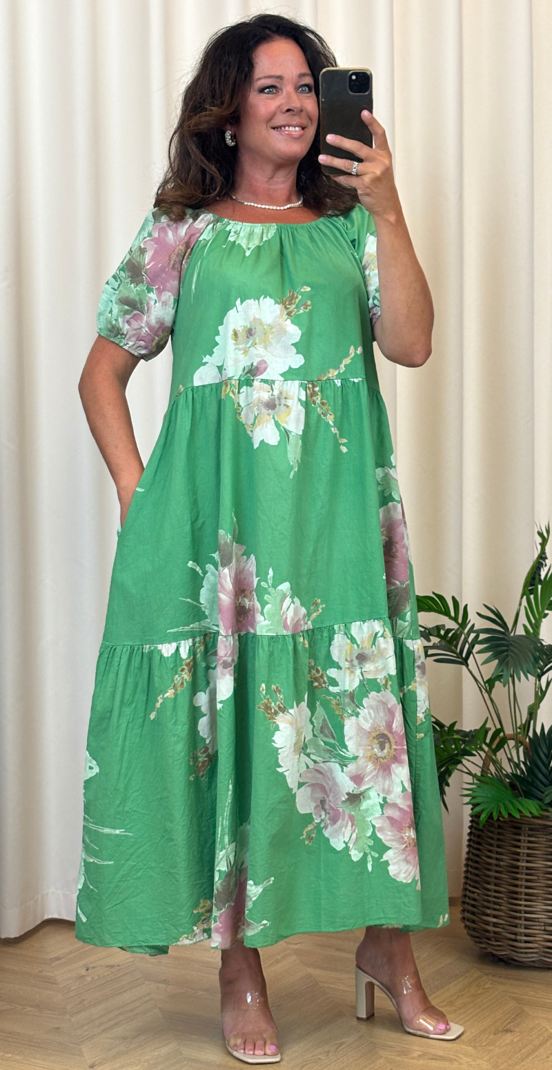 Odessa kjole med peplum og blomster print grøn LikeLondon