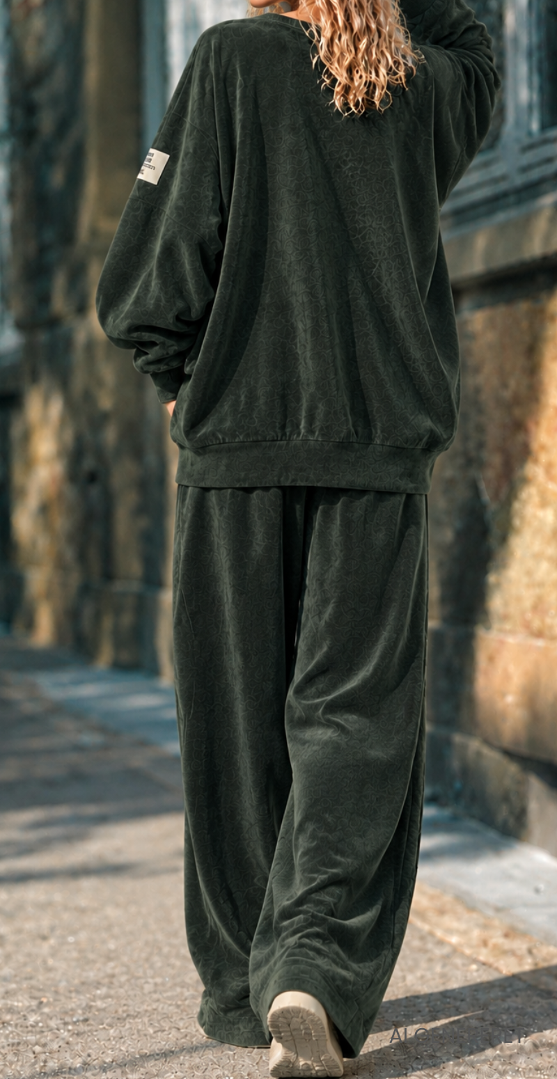 Nette sweat sæt i velour/fløjl militare LikeLondon