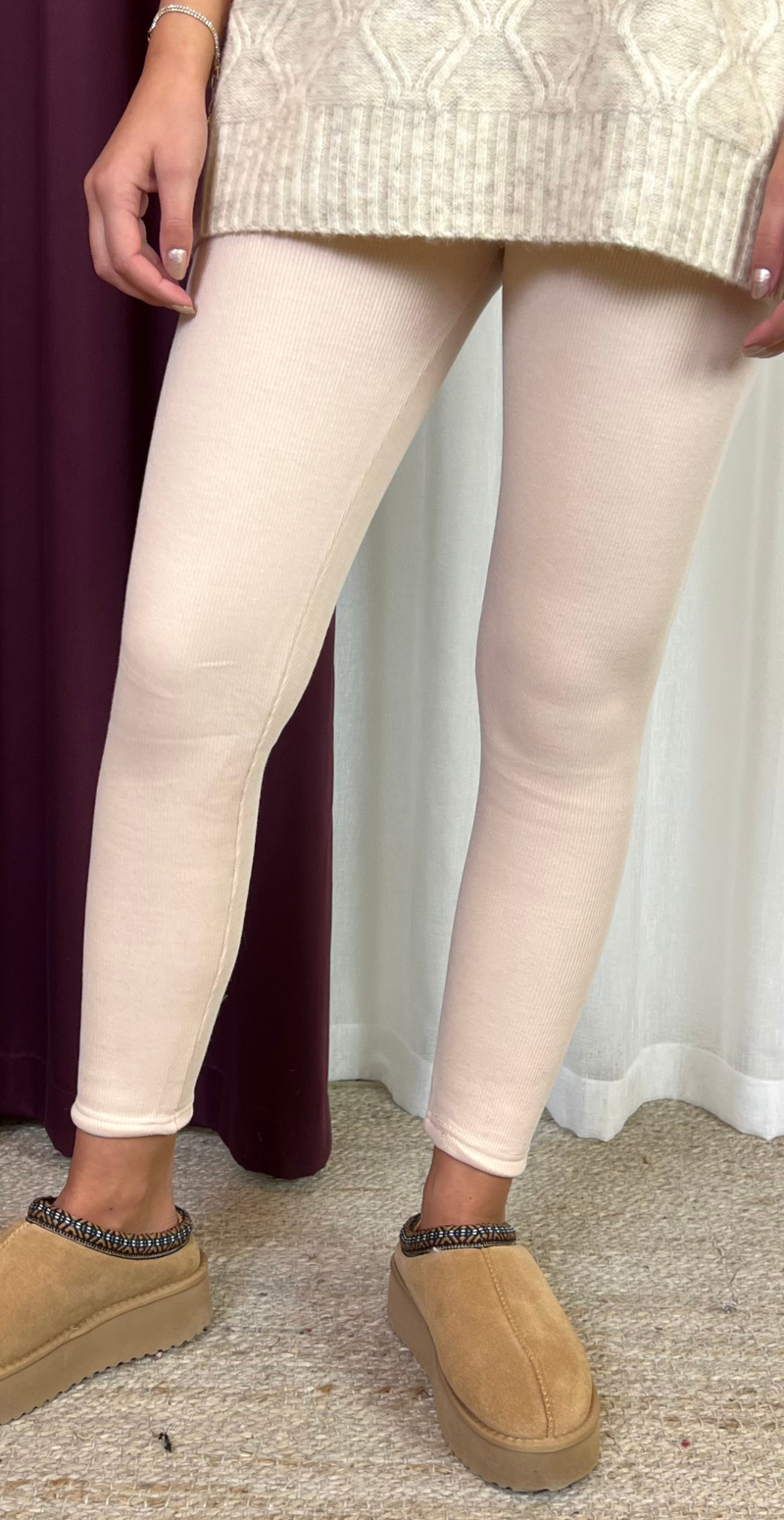 Lolly leggings med fleece og rib creme LikeLondon