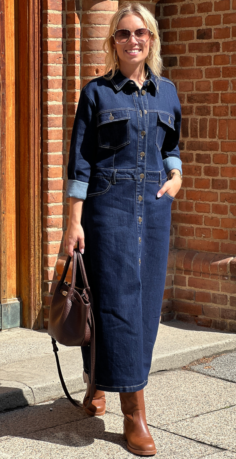 Sara lang denim kjole med knapper Freequent