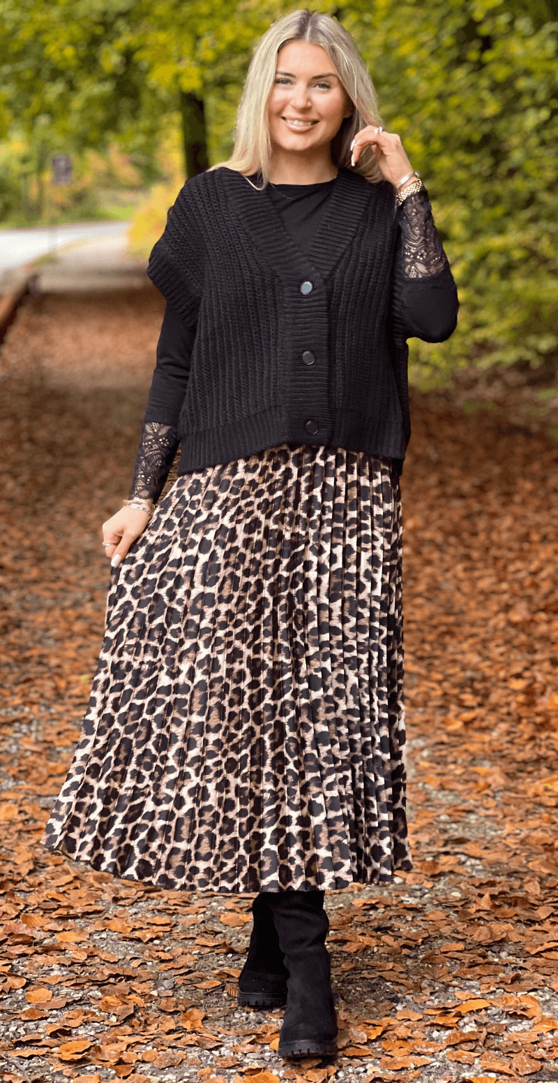 Camma plisseret satin nederdel leopard LikeLondon