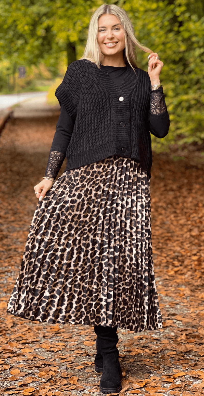 Camma plisseret satin nederdel leopard LikeLondon